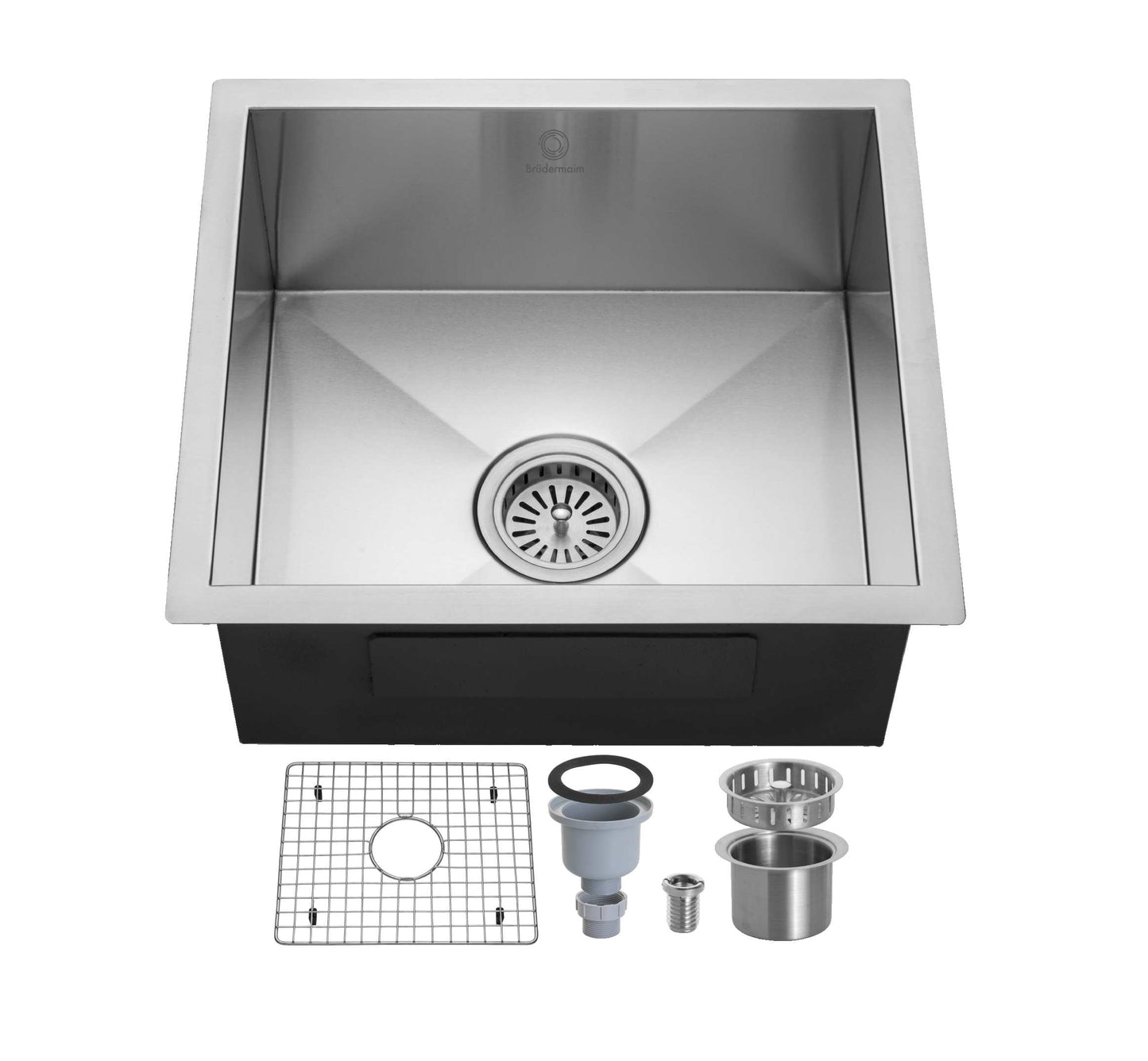 Kitchen Sink - Stainless Steel - BRUDERMAIM 18x16x8 Inch 16 gauge Handcrafted T304 Stainless Steel Undermount Kitchen Sink Zero Radius Single Bowl.