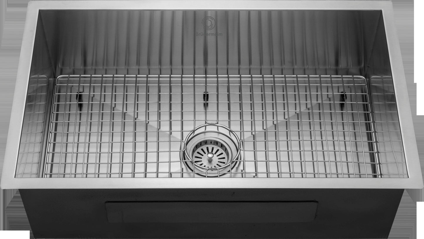 Kitchen Sink - Stainless Steel - BRUDERMAIM 30x18x9 Inch 16 gauge Handcrafted T304 Stainless Steel Undermount Kitchen Sink Zero Radius Single Bowl.