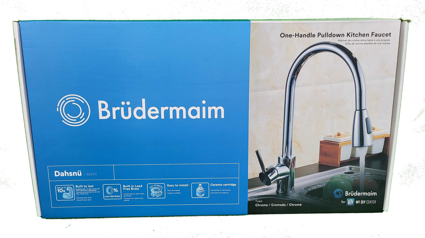 Pulldown Kitchen Faucet - BRÜDERMAIM Dahsnü  - Chrome - Lead Free Brass - cUPC Certified - Ceramic Cartridge.