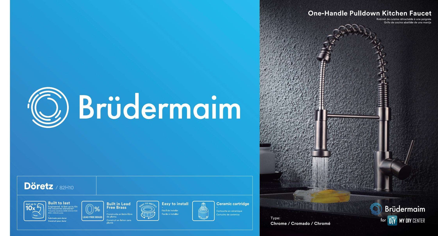 Pulldown Kitchen Faucet - BRÜDERMAIM Döretz - Chrome - Lead Free Brass - cUPC Certified - Ceramic Cartridge.