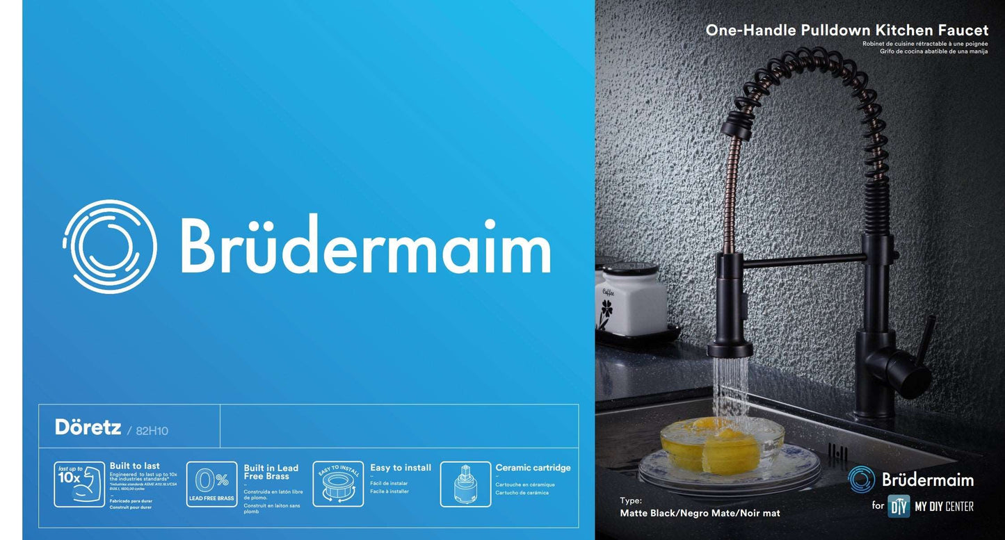 Pulldown Kitchen Faucet - BRÜDERMAIM Döretz - Matte Black - Lead Free Brass - cUPC Certified - Ceramic Cartridge.
