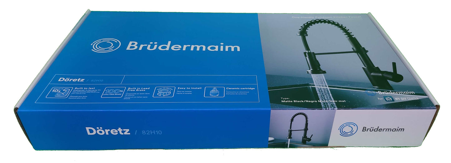 Pulldown Kitchen Faucet - BRÜDERMAIM Döretz - Matte Black - Lead Free Brass - cUPC Certified - Ceramic Cartridge.