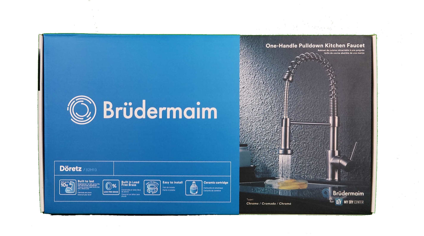 Pulldown Kitchen Faucet - BRÜDERMAIM Döretz - Chrome - Lead Free Brass - cUPC Certified - Ceramic Cartridge.