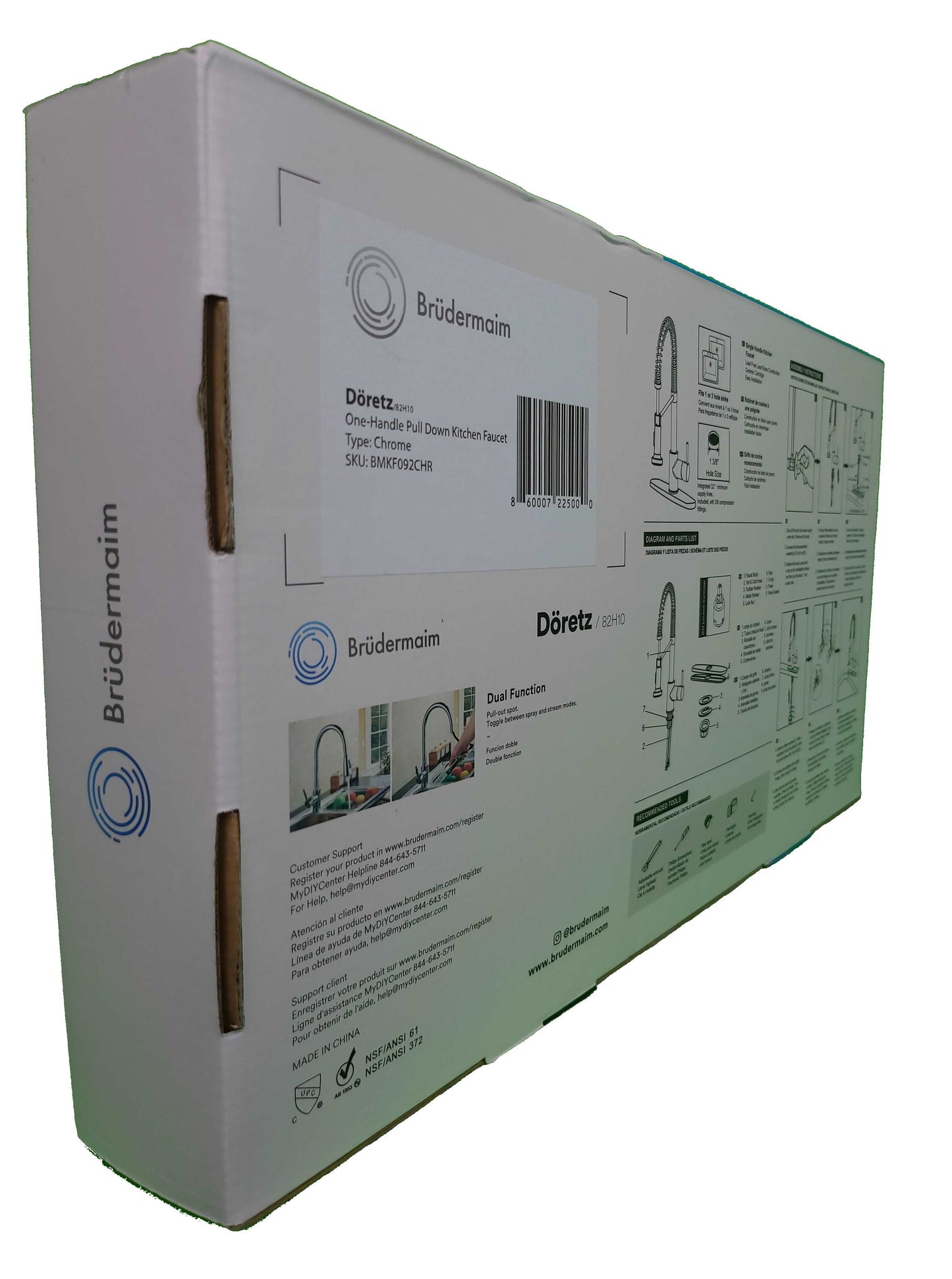 Pulldown Kitchen Faucet - BRÜDERMAIM Döretz - Chrome - Lead Free Brass - cUPC Certified - Ceramic Cartridge.