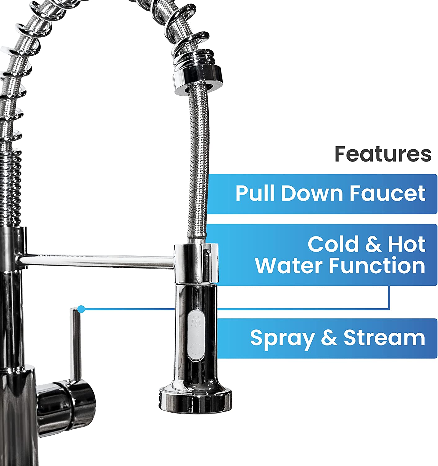 Pulldown Kitchen Faucet - BRÜDERMAIM Döretz - Chrome - Lead Free Brass - cUPC Certified - Ceramic Cartridge.
