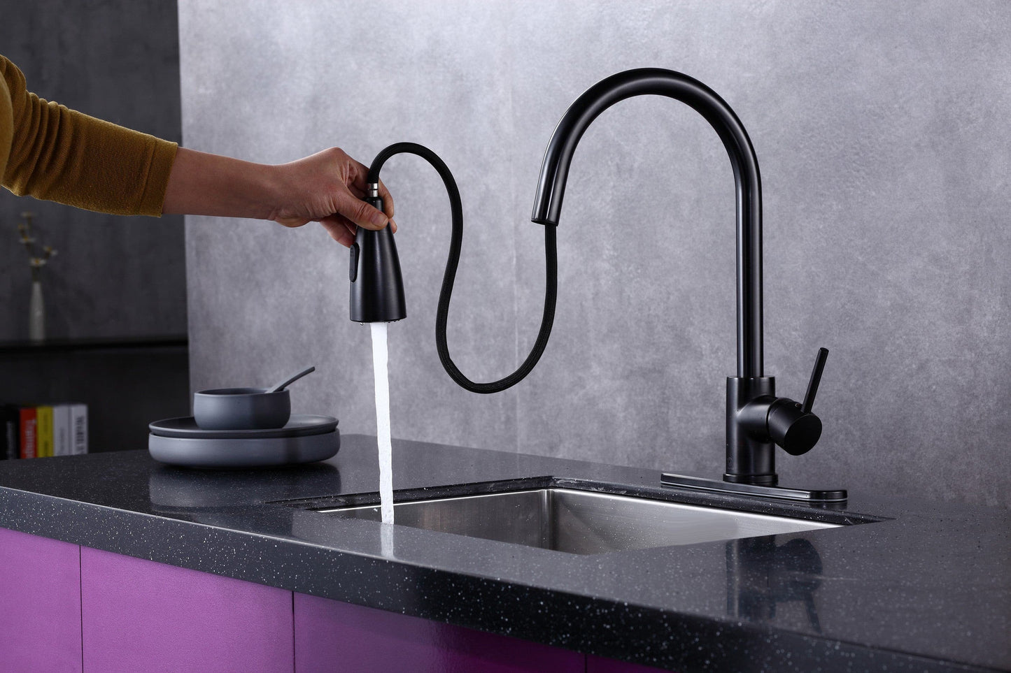 Pulldown Kitchen Faucet - BRÜDERMAIM Dahsnü - Black ORB - Lead Free Brass - cUPC Certified - Ceramic Cartridge.