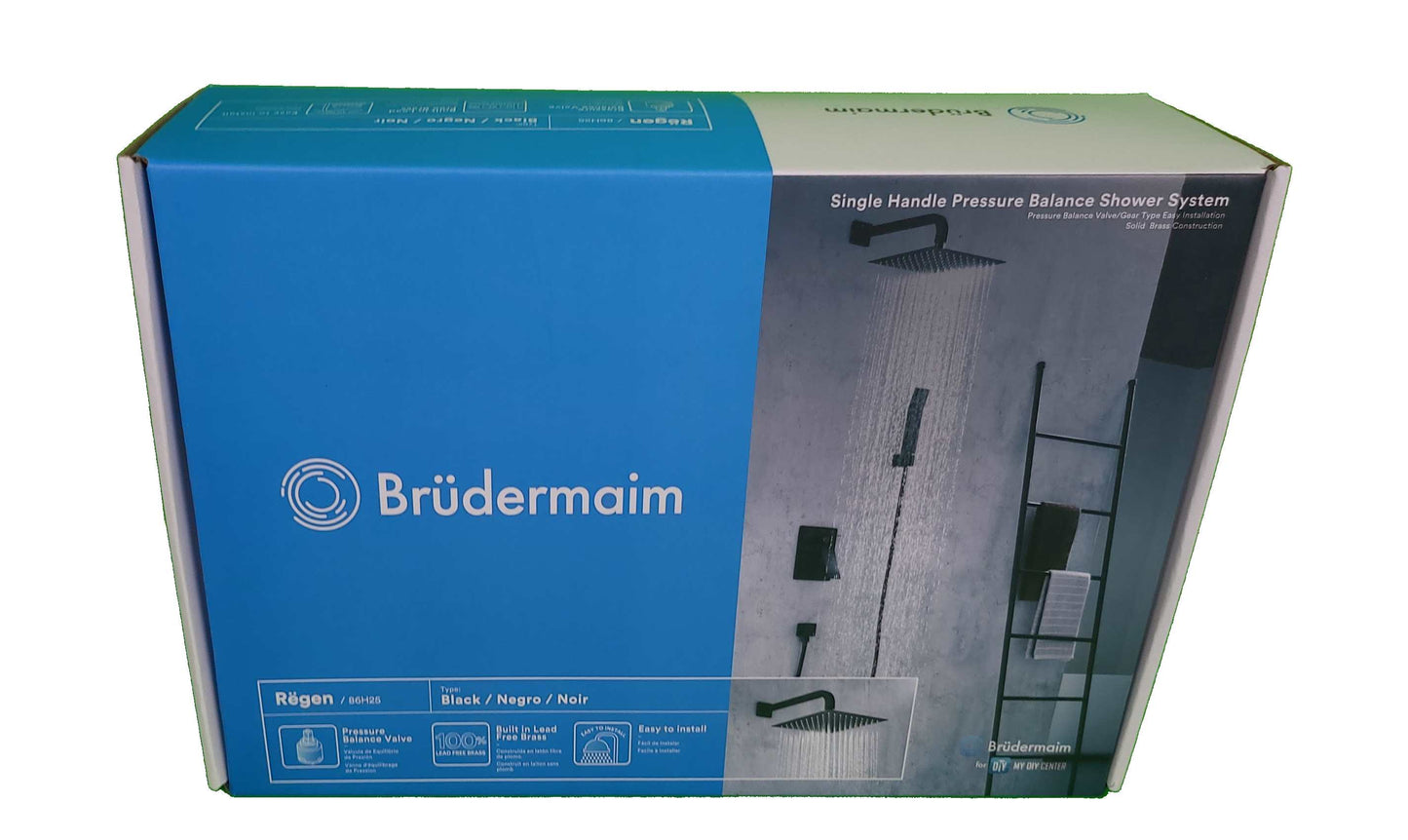 Single Handle Pressure Balance Shower System - BRÜDERMAIM Rëgen- Matte Black - Lead Free Brass - cUPC Certified - Ceramic Cartridge.