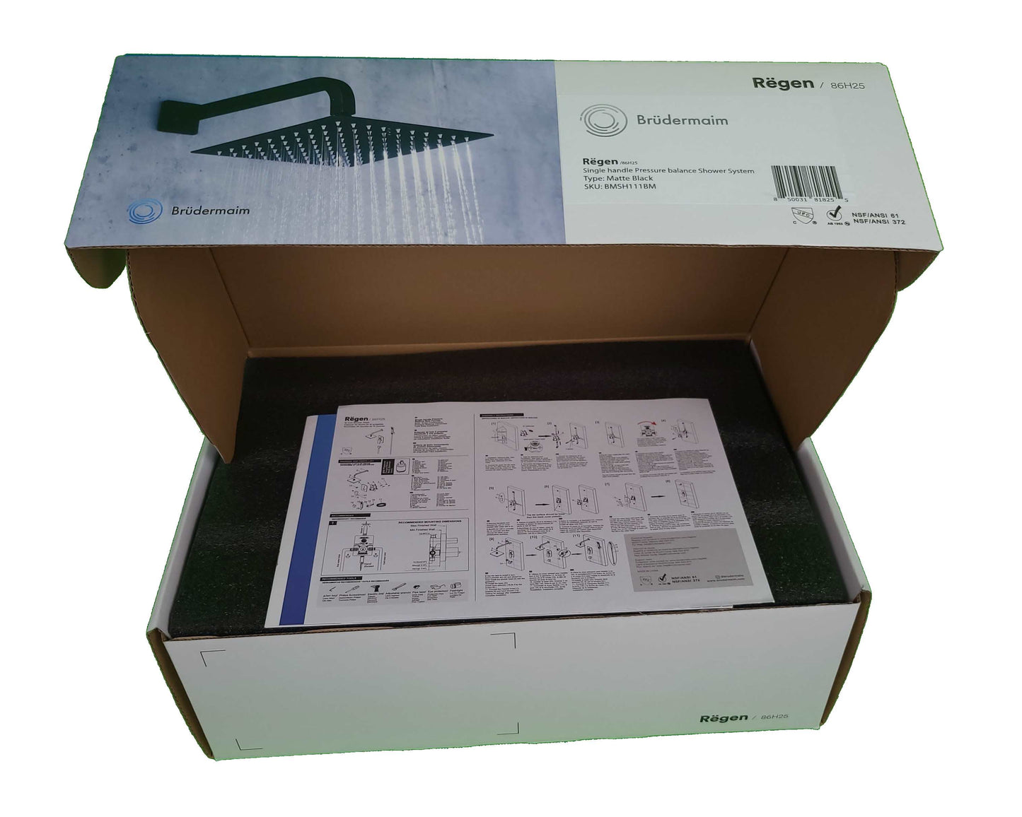 Single Handle Pressure Balance Shower System - BRÜDERMAIM Rëgen- Matte Black - Lead Free Brass - cUPC Certified - Ceramic Cartridge.