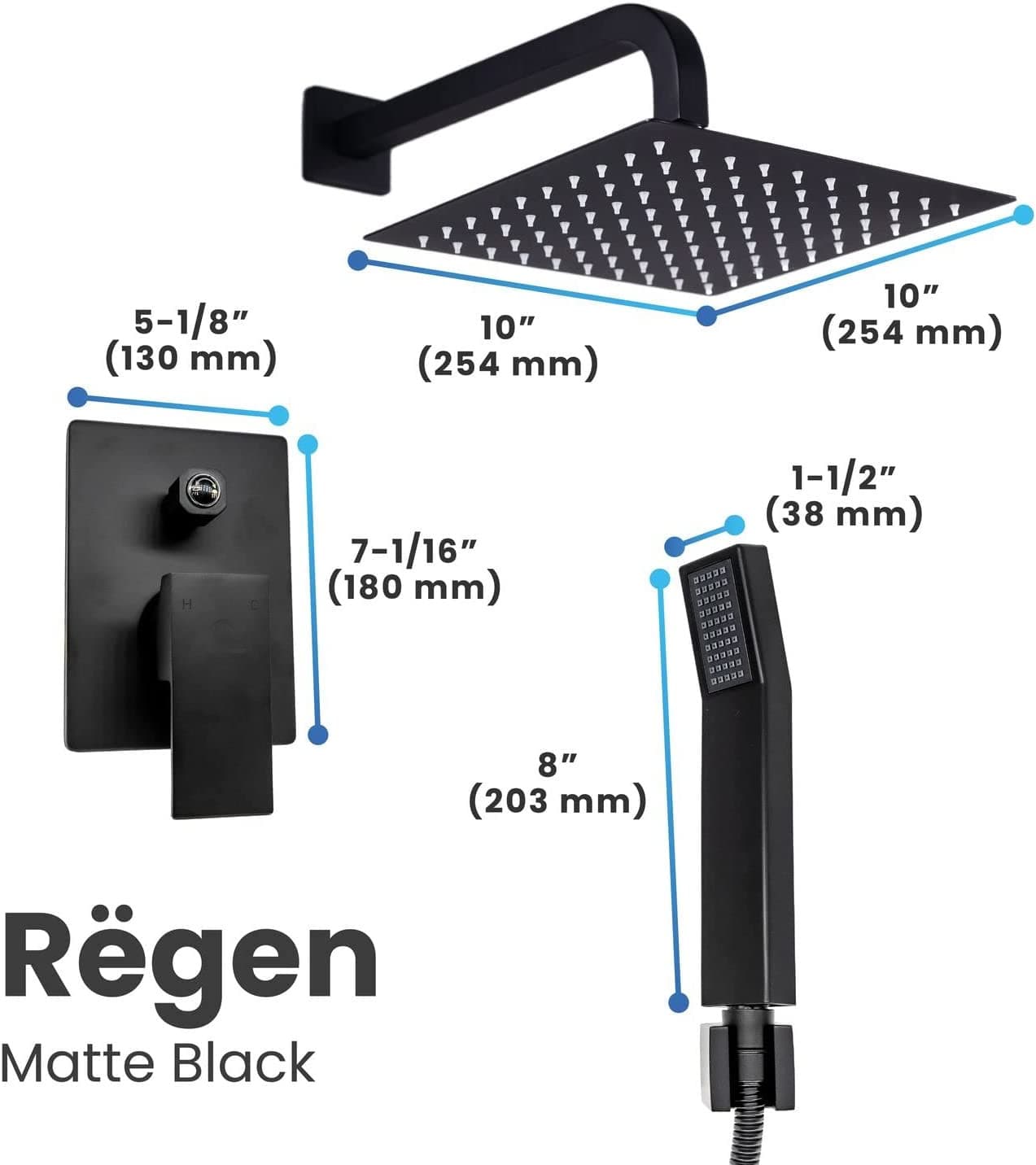 Single Handle Pressure Balance Shower System - BRÜDERMAIM Rëgen- Matte Black - Lead Free Brass - cUPC Certified - Ceramic Cartridge.
