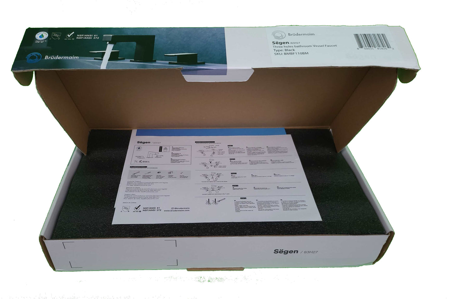 Three Holes Vessel Lavatory Faucet - BRÜDERMAIM Sëgen- Matte Black - Lead Free Brass - WaterSense and cUPC Certified - Ceramic Cartridge.