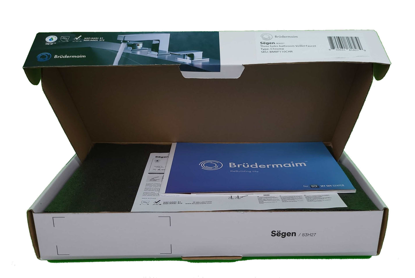 Three Holes Vessel Lavatory Faucet - BRÜDERMAIM Sëgen- Chrome- Lead Free Brass - WaterSense and cUPC Certified - Ceramic Cartridge.