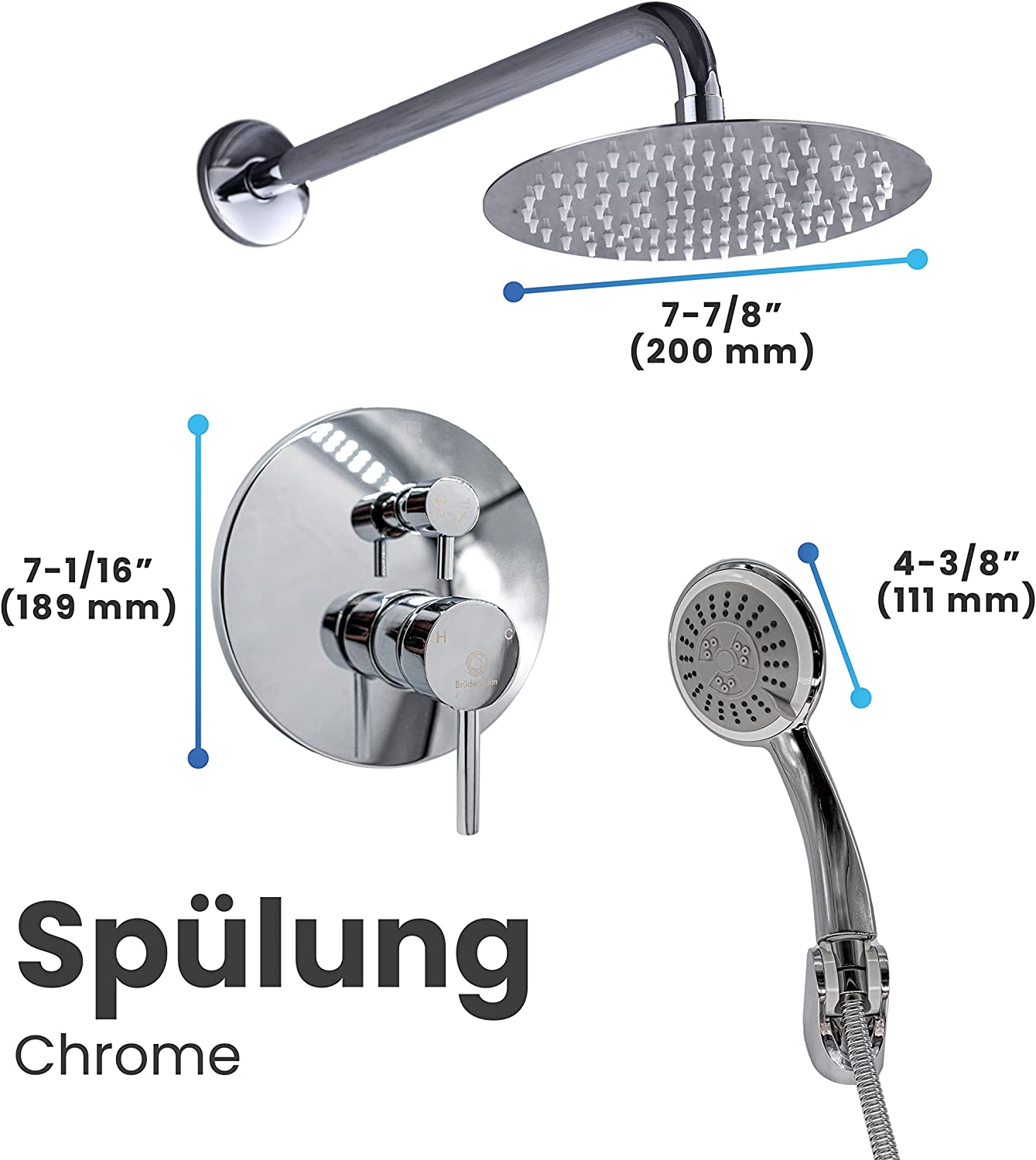 Single Handle Pressure Balance Shower System - BRÜDERMAIM Spülung- Chrome - Lead Free Brass - cUPC Certified - Ceramic Cartridge.