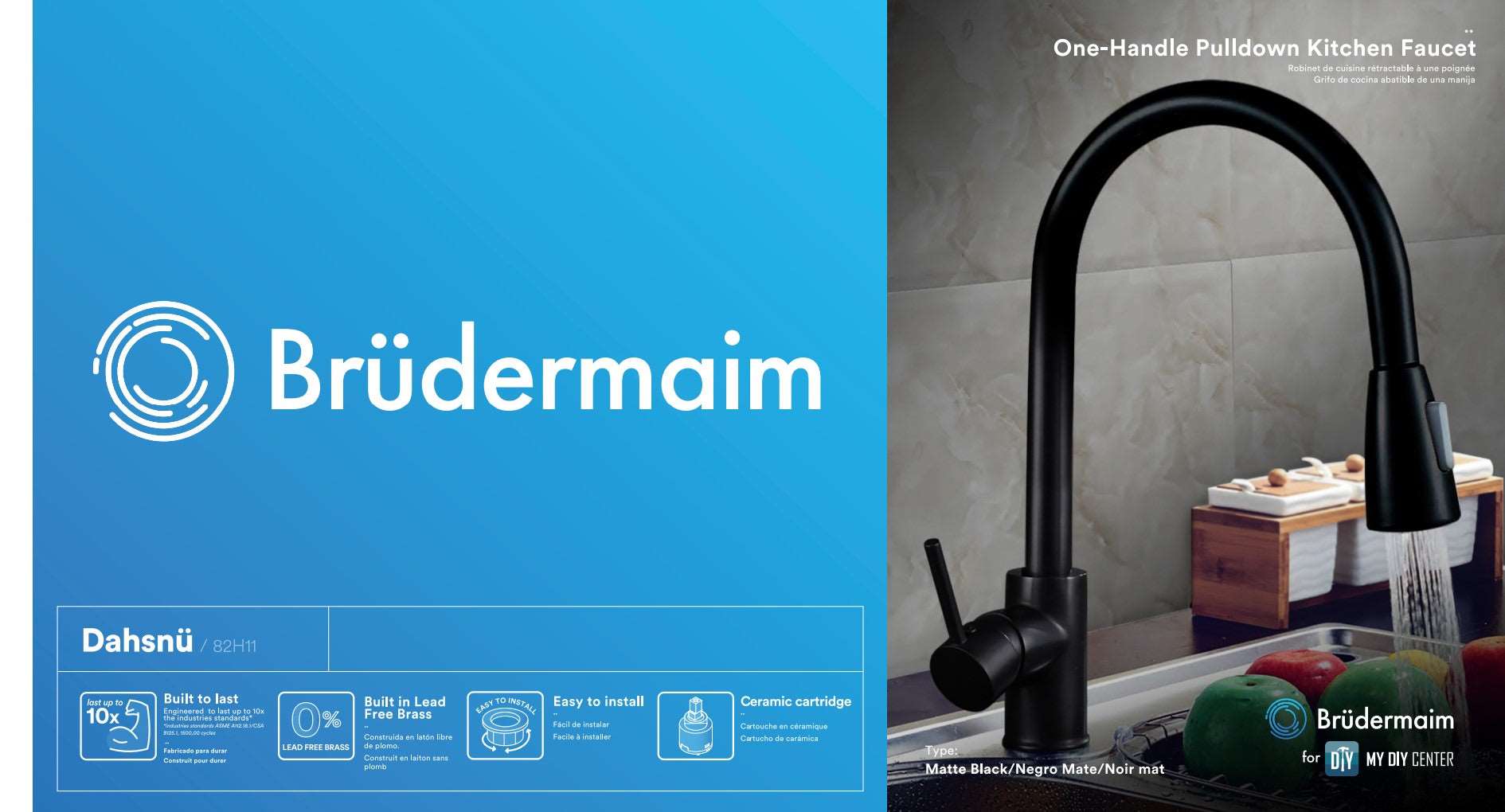 Pulldown Kitchen Faucet - BRÜDERMAIM Dahsnü  - Matte Black - Lead Free Brass - cUPC Certified - Ceramic Cartridge.