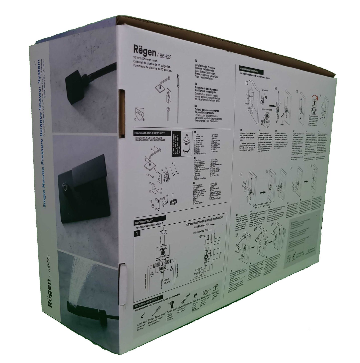 Single Handle Pressure Balance Shower System - BRÜDERMAIM Rëgen- Matte Black - Lead Free Brass - cUPC Certified - Ceramic Cartridge.
